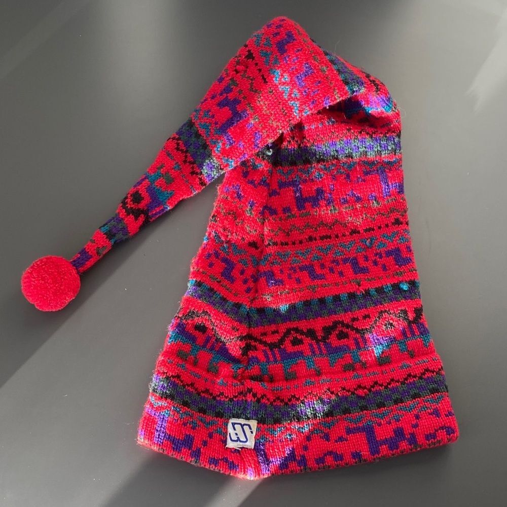 VTG Murray Merkley Colorful Virgin Wool Knit Beanie Hat Pom Pom